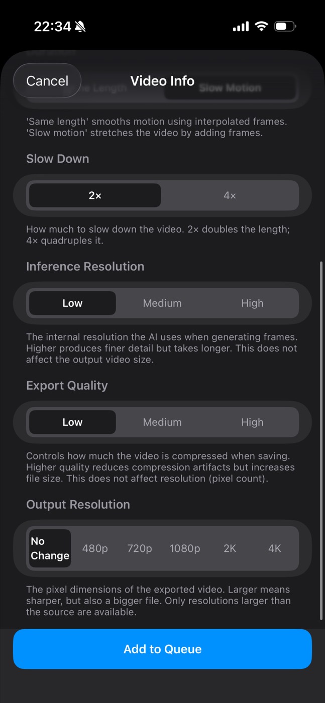 Slow Down and Inference Resolution settings